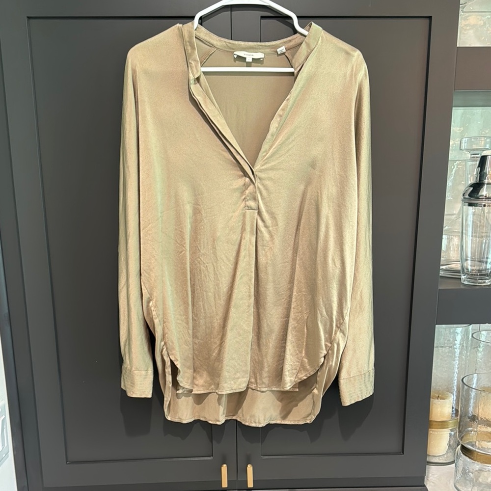 Vince Tan Ruched Long Sleeve Blouse